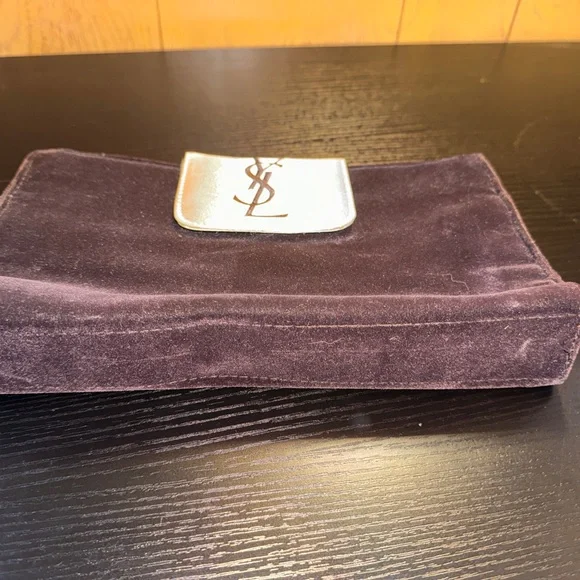 Yves Saint Laurent VINTAGE Clutch Purse Comes w/a mini mirror Classic Brown&Gold - Picture 4 of 8